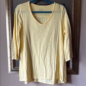 Chico's Yellow Ultimate Tee Cotton Slub Hi Lo 3/4 Sleeves Basic Knit Tunic 1 Med